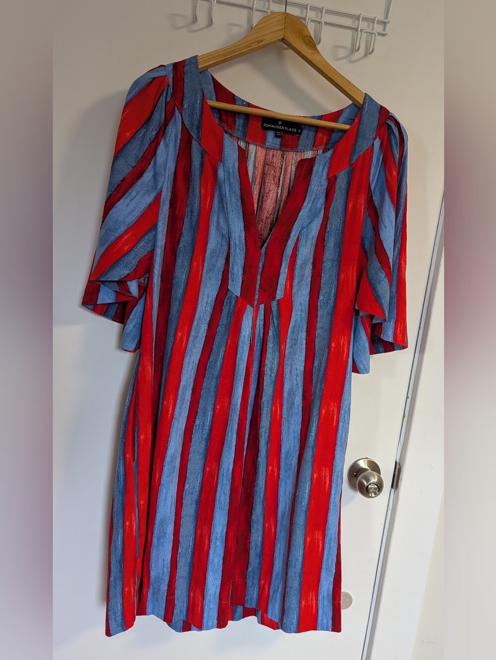 Pomander Place Red & Blue Striped Short Sleeve Tunic Dress - Picture 4 of 10
